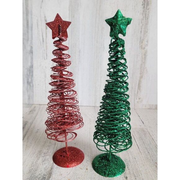 Green red glitter star pine tree xmas set home decor shiny - Picture 6 of 7